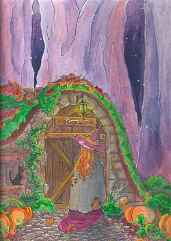 The witches home, painting, acrylic on paper